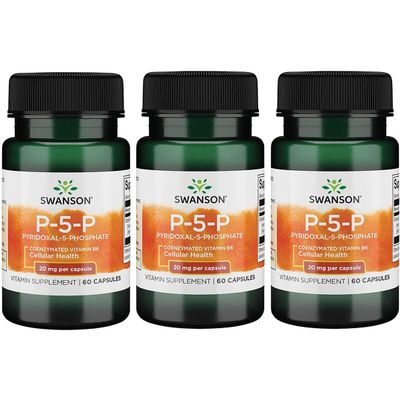 Swanson P-5-P (Pyridoxal-5-Phosphate) Coenzymated Vitaminb-6 20 Milligrams 60 Capsules (3 Pack)