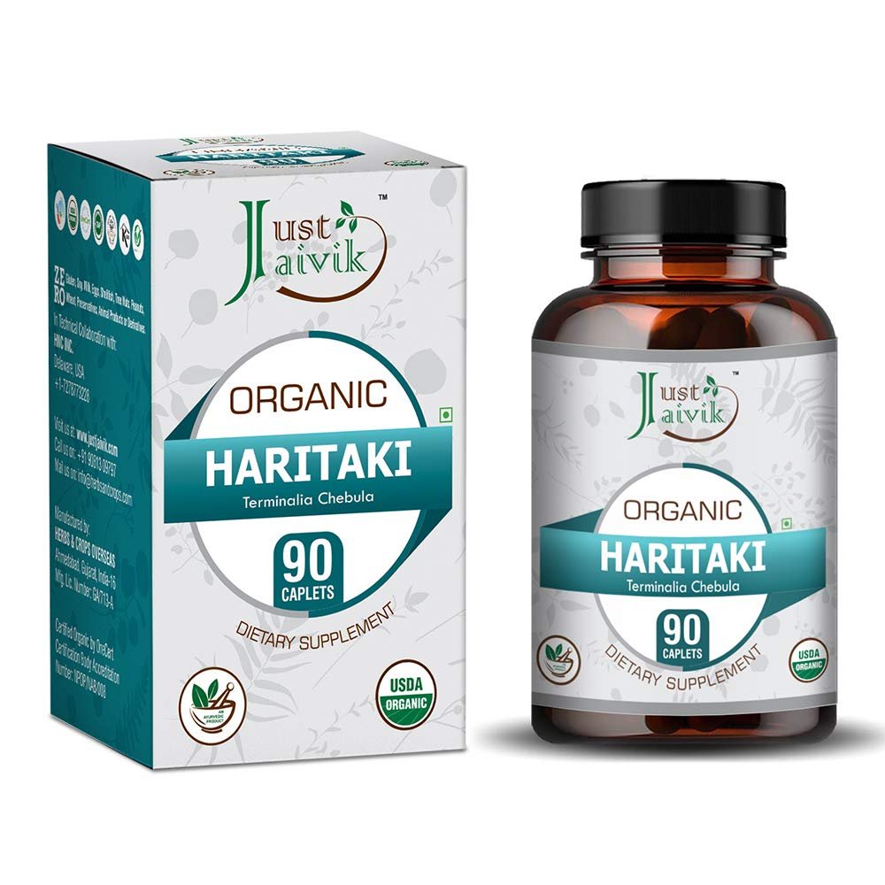 Just Jaivik Organic Haritaki (Terminalia Chebula) - 750mg (90 Tablets) | Dietary Supplements for Detoxification & Rejuvenation for Vata