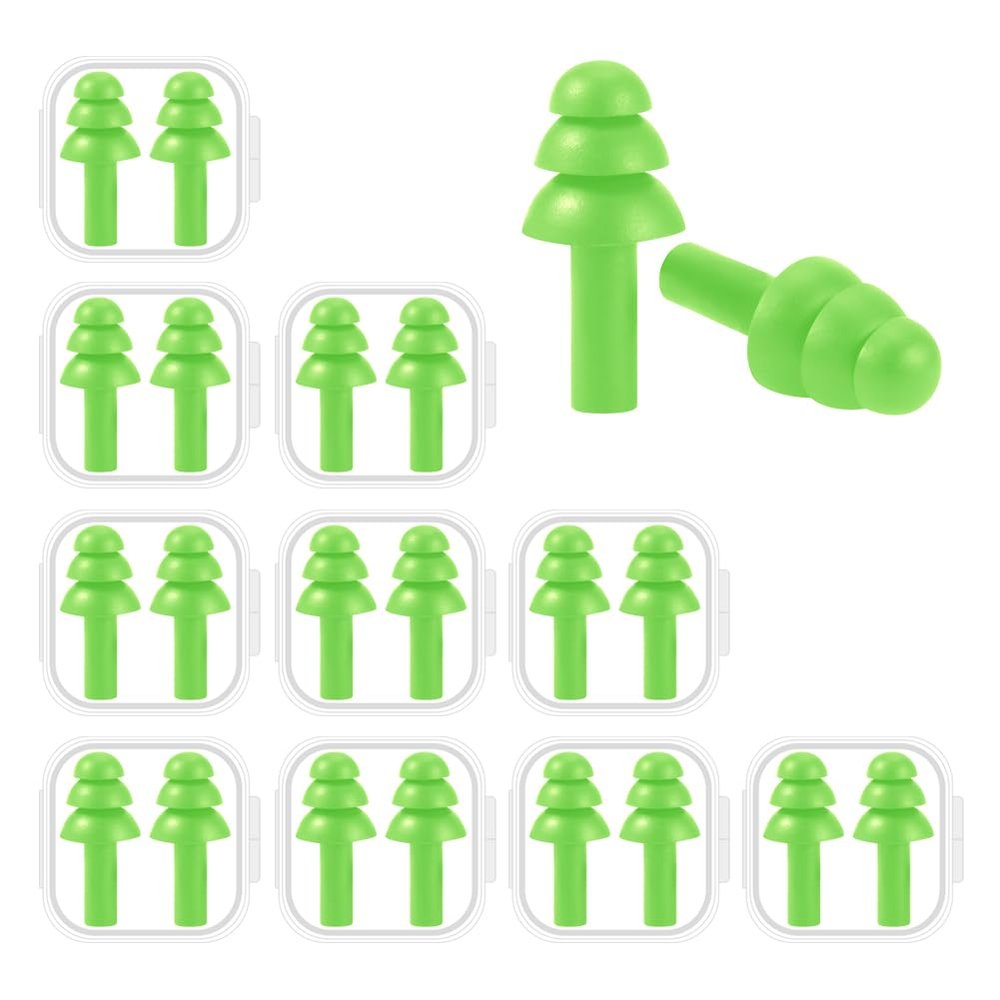 10 Pairs Noise Cancelling Ear Plugs, Premium Soft Silicone, Reusable, Waterproof, Hypoallergenic, Earplugs for Swimming, Airplanes, Concerts, Shooting, Travelling, Sleeping & Snoring (Green)