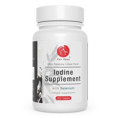 Zen Haus 12.5 mg with Selenium (as Selenomethionine) and More - 200 Tablets - Thyroid Plus Immune Support - High Potency Iodine Tablets - Compare to Lugol's Iodine Pills