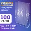 APQ Clear Gusseted Poly Bags, 8 x 4 x 15 Inch. Pack of 100 Gusseted Plastic Bags 1 Mil Thick for Favors with Open Top. Clear Plastic Bags for Packaging Cookies, Popcorn, Candies, Homemade Bread view 2