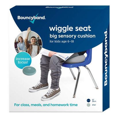 Bouncyband  Wiggle Seat  Silver, 13 D  Large Sensory Cushion for Kids Ages 6-18+  Promotes Active Learning, Improves Student Productivity, Includes Easy-Inflation Pump