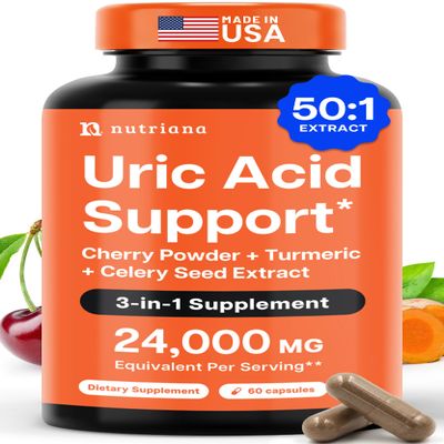 3 in 1 Uric Acid Flush Cleanse  Tart Cherry Extract with Turmeric & Celery Seed Supplement Purge - Feet and Joint Support - 60 Veggie Capsules