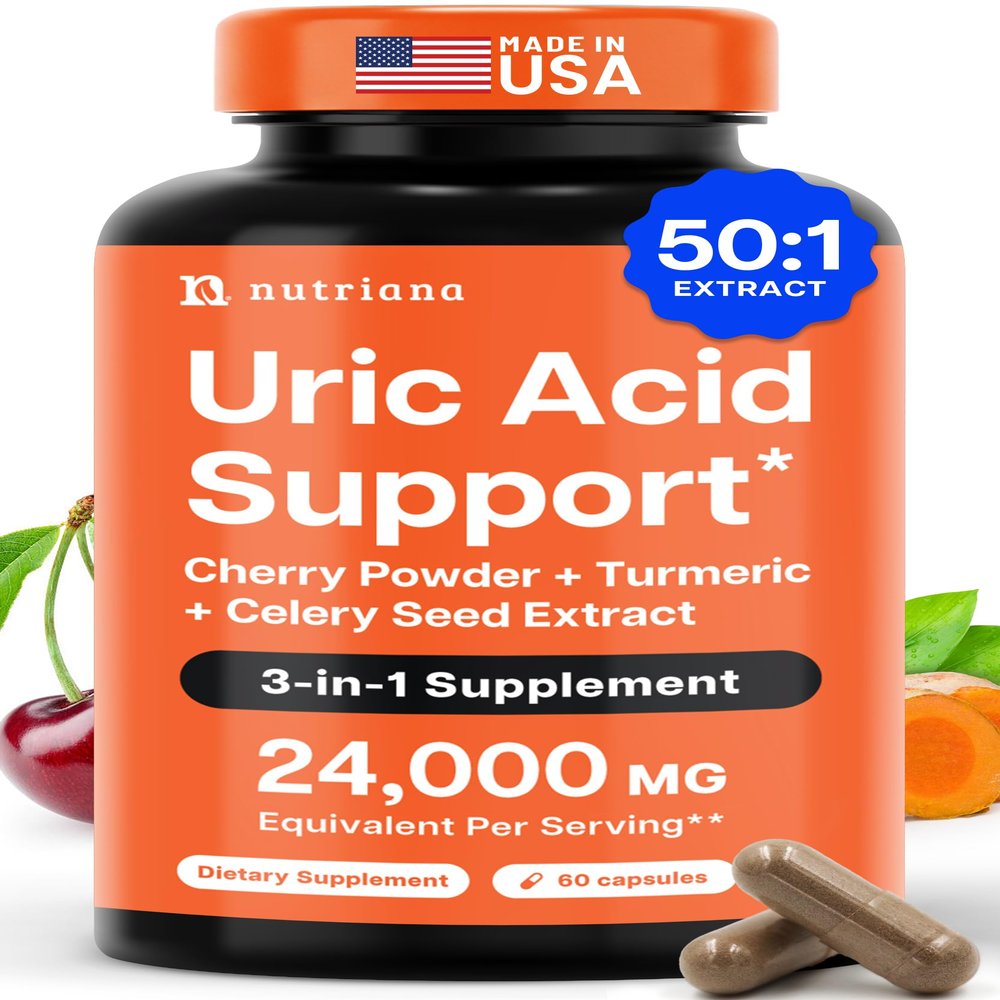 3 in 1 Uric Acid Flush Cleanse  Tart Cherry Extract with Turmeric & Celery Seed Supplement Purge - Feet and Joint Support - 60 Veggie Capsules