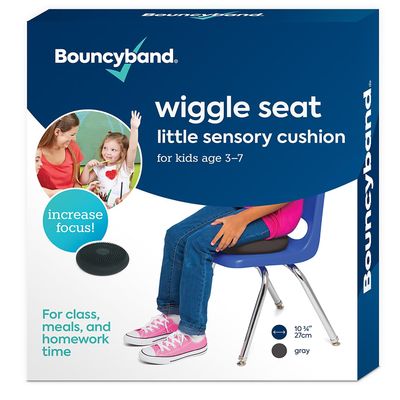 BouncyBand Wiggle Seat, Gray, 1-Pack  Small 10.75 D x 2.5 H Wobble Cushion for Kids Aged 3-7  Sensory Tool Promotes Active Learning & Improves Productivity  Includes Pump for Easy-Inflation