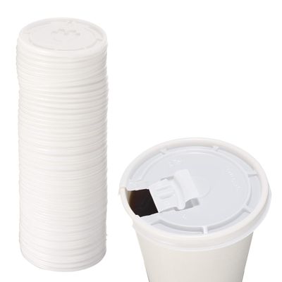 [400 Pack] White Flat Tear Back Lids for Hot Cup, Coffee, Paper Cup - Universal Size Fits 10, 12, 16, 20oz Disposable Cups - White Coffee Lids Standard 90mm