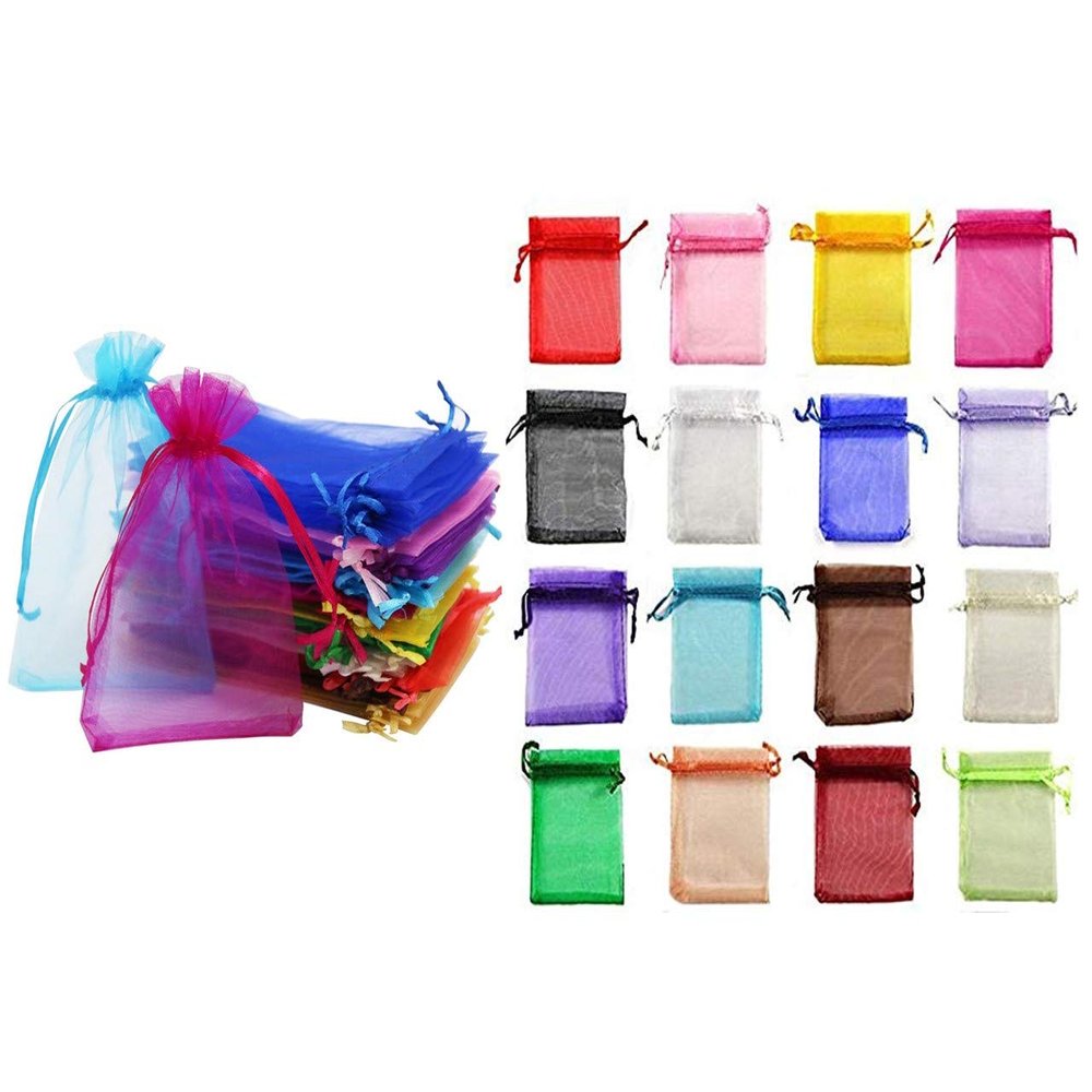100PCS 4x6inches(10x15cm) Sheer Drawstring Organza Candy Jewelry Pouches Wedding Party Christmas Favor Gift Present Bags (Mixed Color)