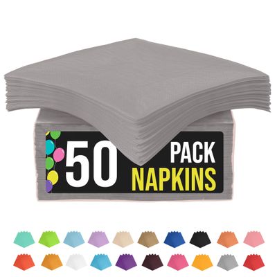 Party Solids Silver Napkins Disposable Everyday 50 Pcs 2 Ply Silver Cocktail Napkins Paper Everyday For Parties & Party Supplies