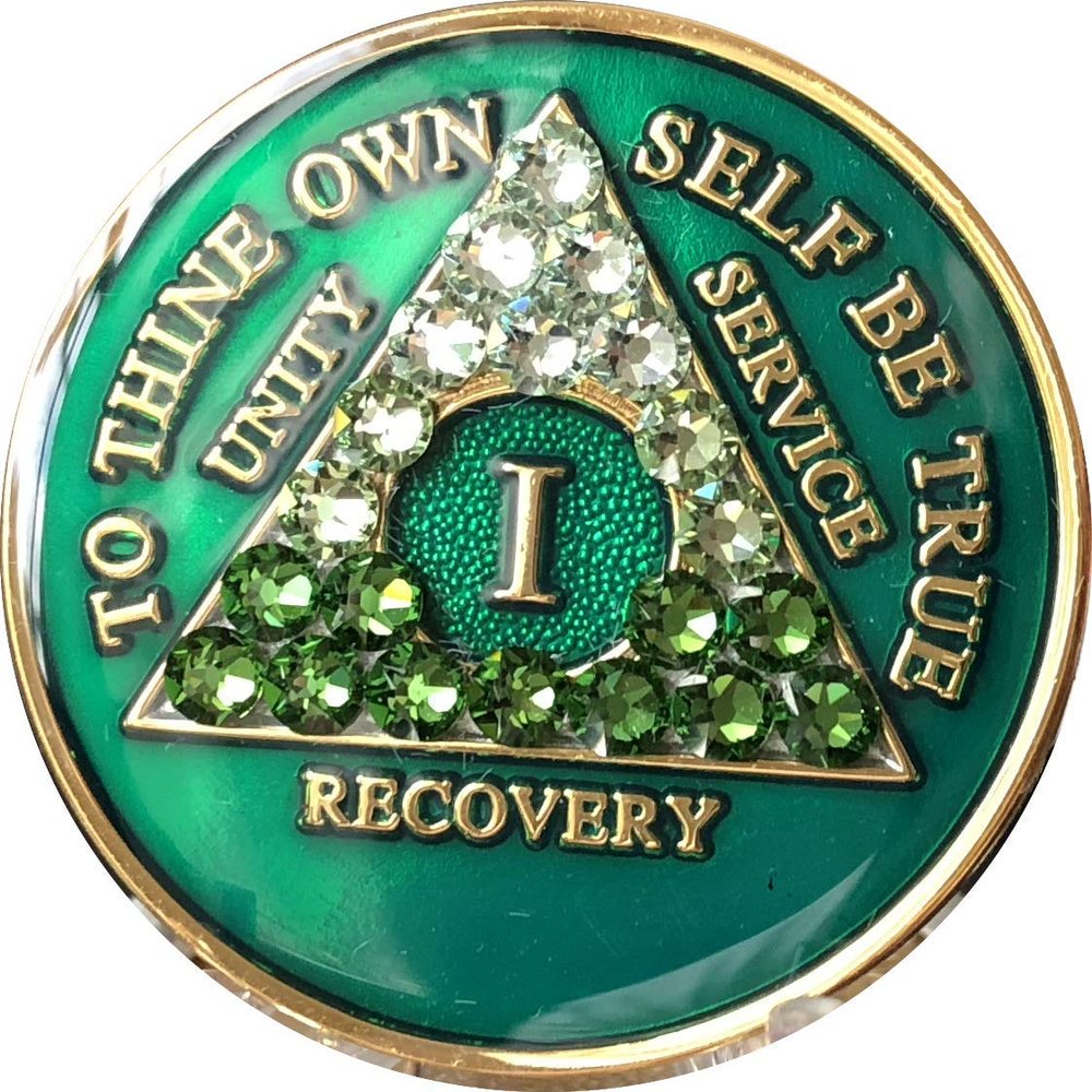 10 Year AA Medallion Green Tri-Plate Transition Crystal Chip