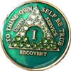 10 Year AA Medallion Green Tri-Plate Transition Crystal Chip view 1