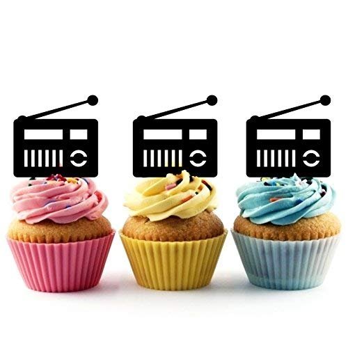 Vintage Retro Radio Silhouette Acrylic Cupcake Toppers 12 pcs