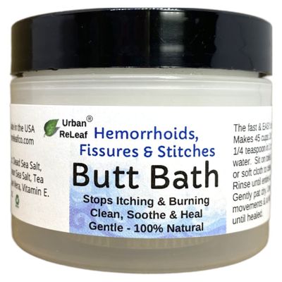 Urban ReLeaf Butt Bath ! Hemorrhoids, Fissures & Stitches. Helps itching & Burning. Clean, Soothe & Calm. The Easy Sitz Bath! Fast Relief! Gentle Sea Salt Soak. Gentle, Effective, 100% Natural
