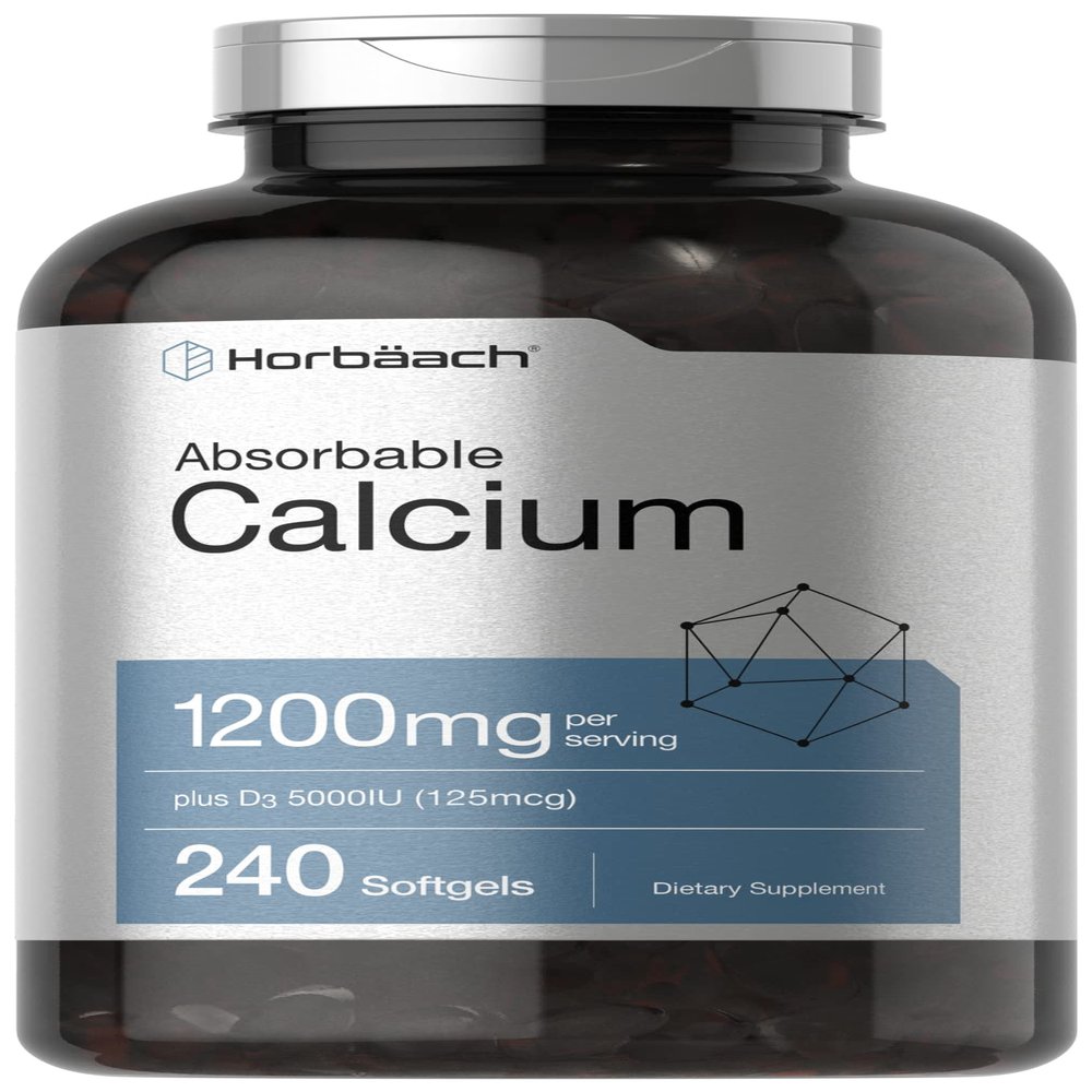 Horbach Calcium 1200 mg with Vitamin D3 | 240 Softgels | 5000 IU Vitamin D3 | Absorbable Calcium Supplement for Women and Men | Non-GMO, Gluten Free