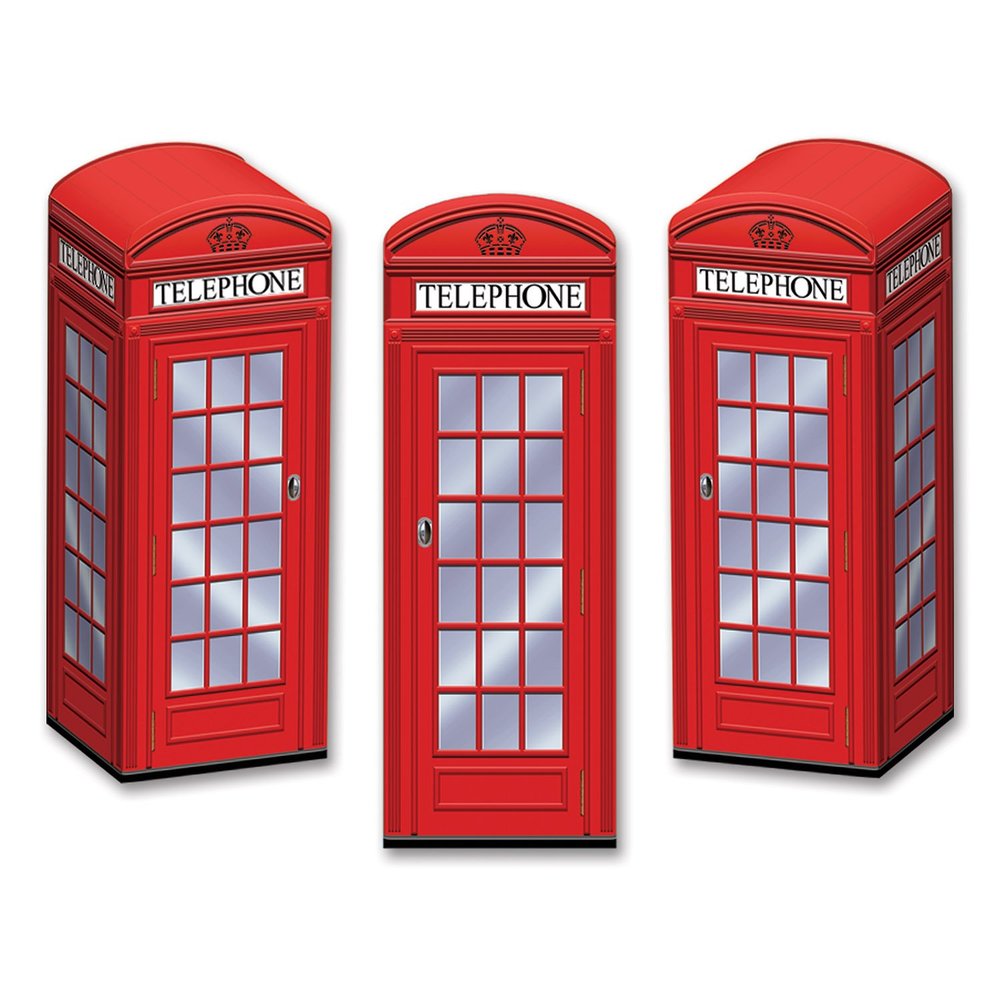 British Flag Decorations Phone Box, Printed Paper Favor Boxes 3 Inch x 8.5 Inch, Pack 36