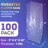 APQ Clear Gusseted Poly Bags, 5 x 4 x 18 Inch. Pack of 100 Gusseted Plastic Bags 1 Mil Thick for Favors with Open Top. Clear Plastic Bags for Packaging Cookies, Popcorn, Candies, Homemade Bread view 2