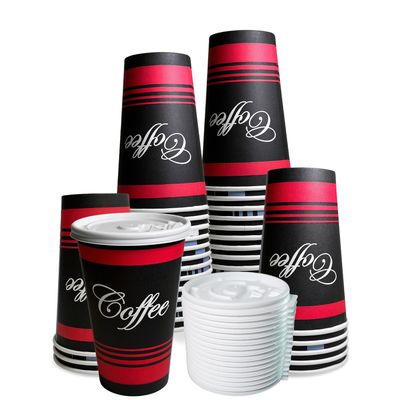 EcoQuality Restaurant Grade 16 Oz Paper Coffee Cups with White Lids - 400 Count Disposable Cups For Hot and Cold Drinks. Great For Tea, Soda, Shops, Cafes, and Concession Stands