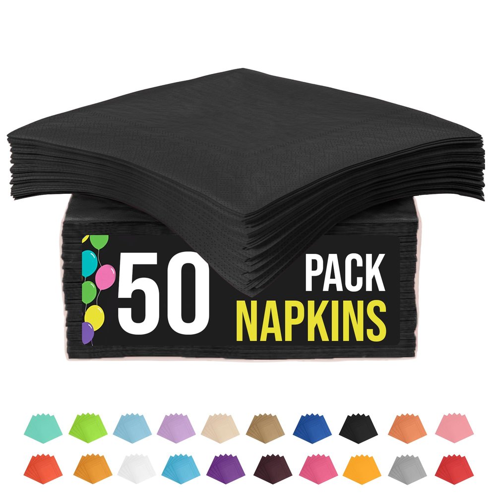 Party Solids Black Napkins Disposable Everyday 50 Pcs 2 Ply Black Cocktail Napkins Paper Everyday For Parties & Party Supplies
