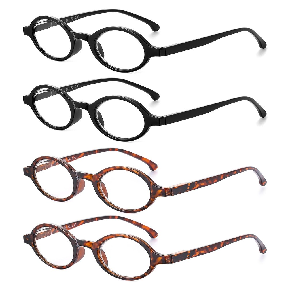 JM Set of 4 Retro Round Reading Glasses Spring Hinge Readers Men Women Glasses for Reading +1.25 Black & Tortoise