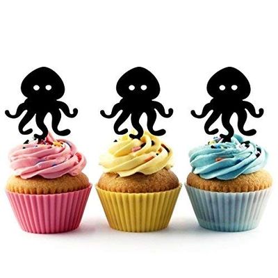 Devilfish Squid Silhouette Acrylic Cupcake Toppers 12 pcs