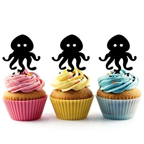 Devilfish Squid Silhouette Acrylic Cupcake Toppers 12 pcs
