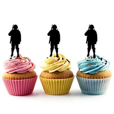 Soldier Military Silhouette Acrylic Cupcake Toppers 12 pcs