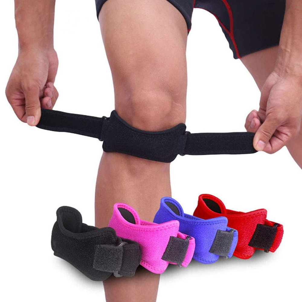 1Pair Adjustable Knee Support Brace Patella Sleeve Wrap Cap Stabilizer Sport Outdoor Running Basketball Harm Prevent (Black)