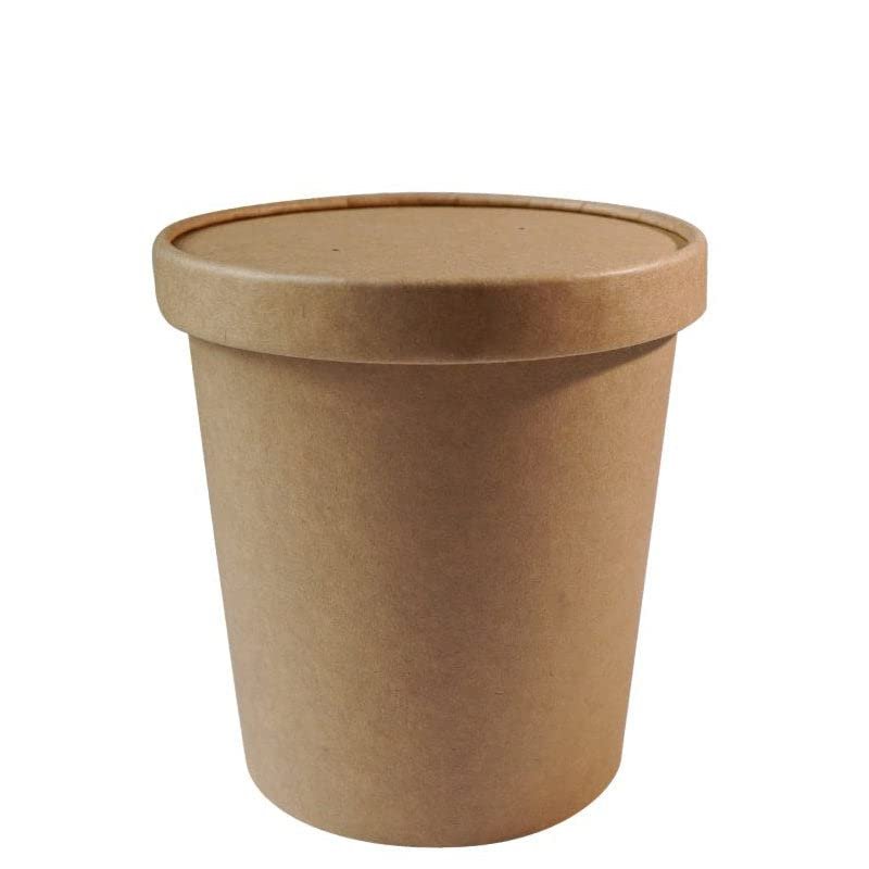 EcoQuality [150 Pack 26 oz Disposable Kraft Paper Soup Containers with Vented LIDS - Pint Ice Cream Containers, Frozen Yogurt Cups, Restaurant, Microwavable, Take Out, Food Storage, Recyclable