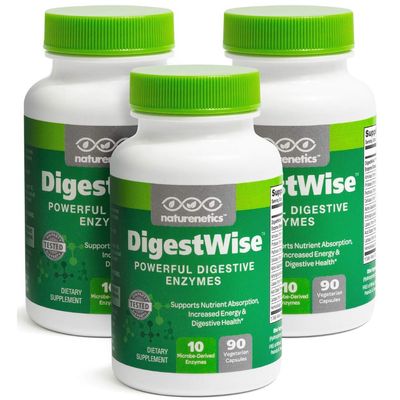 DigestWise Digestive Enzymes - 10 Powerful Vegan Enzymes to Support Digestion, Gas, Bloating & Constipation Relief - Keto Friendly - Lab Tested - 90 Capsules (3)