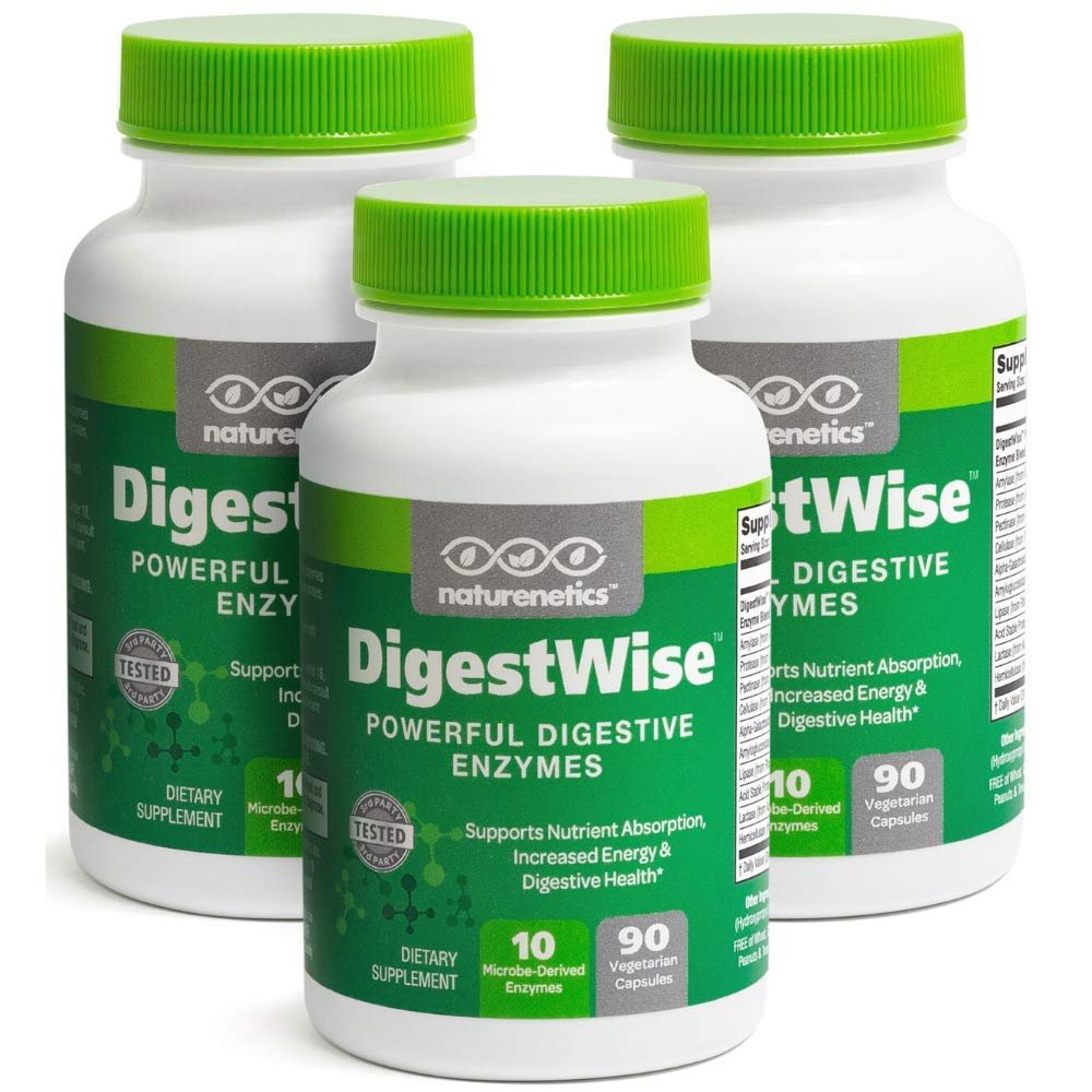 DigestWise Digestive Enzymes - 10 Powerful Vegan Enzymes to Support Digestion, Gas, Bloating & Constipation Relief - Keto Friendly - Lab Tested - 90 Capsules (3)