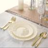 " OCCASIONS " 150pcs set (25 Guests)-Vintage Wedding Party Disposable Dinnerware Set Plastic Plates & Silverware w/double fork -10.25'', 7.5'' (Blossom Ivory & Gold Rim) view 2