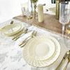 " OCCASIONS " 150pcs set (25 Guests)-Vintage Wedding Party Disposable Dinnerware Set Plastic Plates & Silverware w/double fork -10.25'', 7.5'' (Blossom Ivory & Gold Rim) view 3