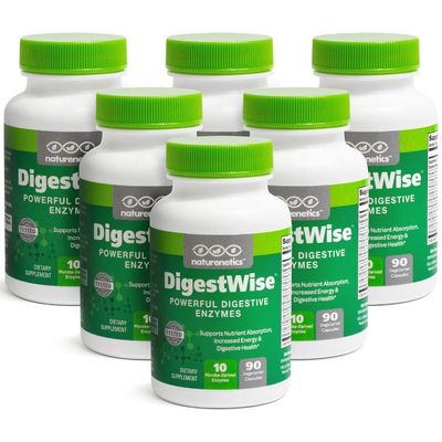 DigestWise Digestive Enzymes - 10 Powerful Vegan Enzymes to Support Digestion, Gas, Bloating & Constipation Relief - Keto Friendly - Lab Tested - 90 Capsules (6)