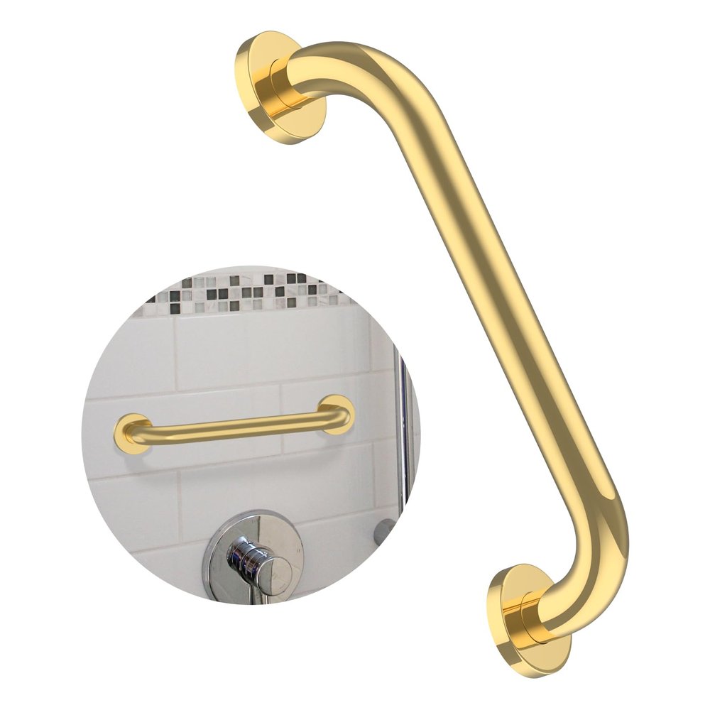 12 Inch Stainless Steel Shower Grab Bar, ZUEXT Gold Shower Handle, Bathroom Balance Bar, Safety Hand Rail Support Bar for Handicap Elderly Injury, Senior Assist Bath Tub Wall Concealed Mount Handle