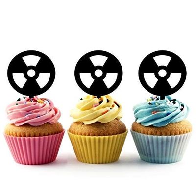 Radioactive Nuclear Symbol Silhouette Acrylic Cupcake Toppers 12 pcs