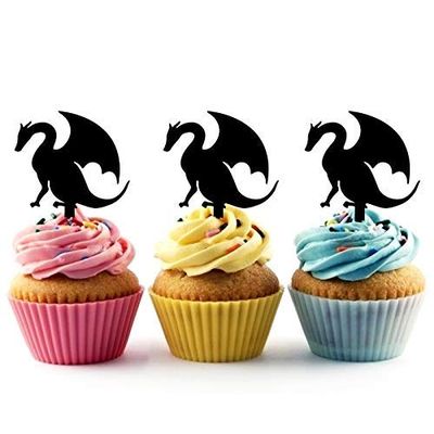 Dragon Silhouette Acrylic Cupcake Toppers 12 pcs
