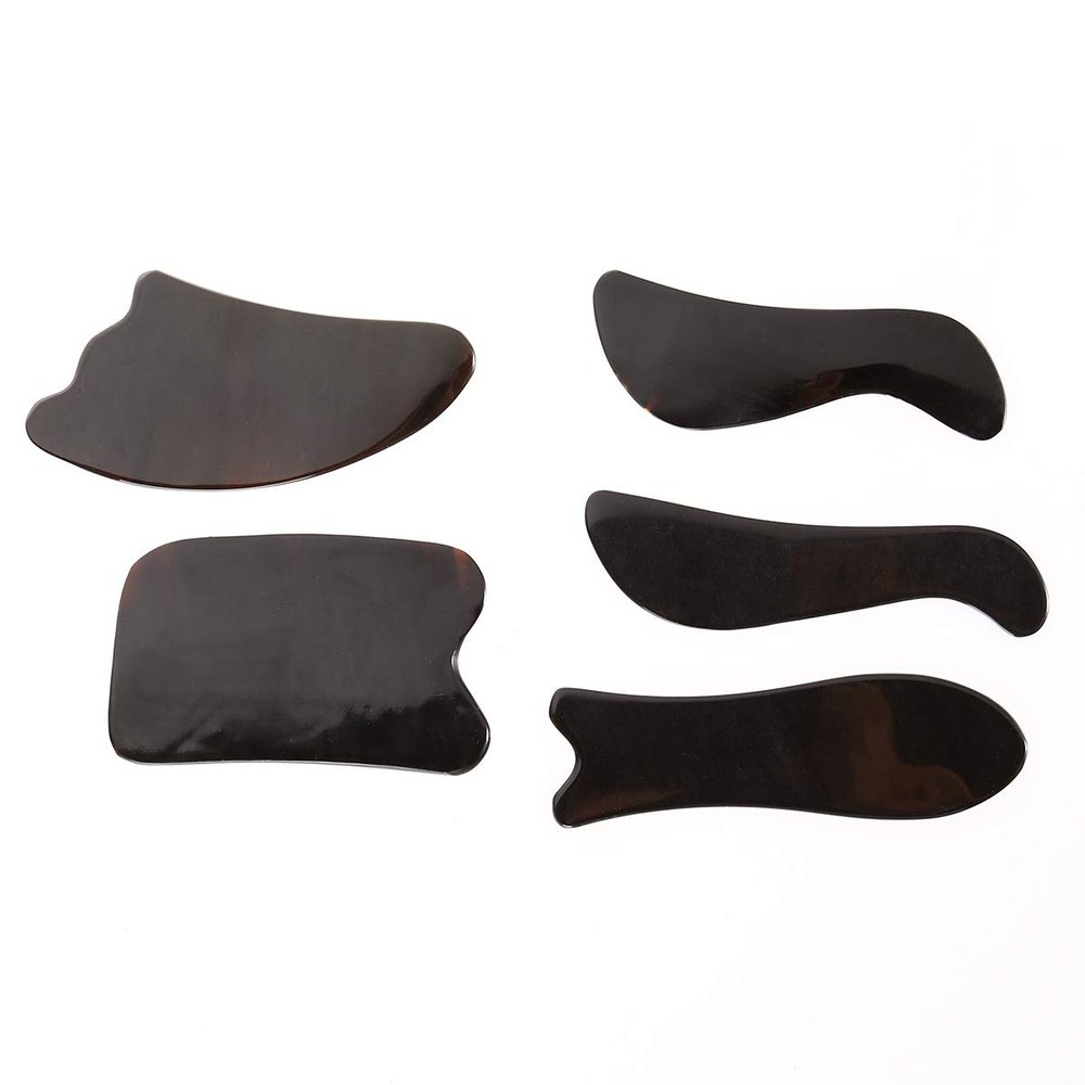 Healifty Gua Sha Scraping Massage Tool Buffalo Horn Guasha Board Therapy Massage Stones Anti Aging Anti Wrinkle for Women 5pcs