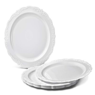 OCCASIONS 720 Pcs set (120 guest) Wedding Disposable Plastic Plate and Silverware Combo 10" + 7.5" + Silverware (Double Fork) (Verona in White, Silver Silverware)