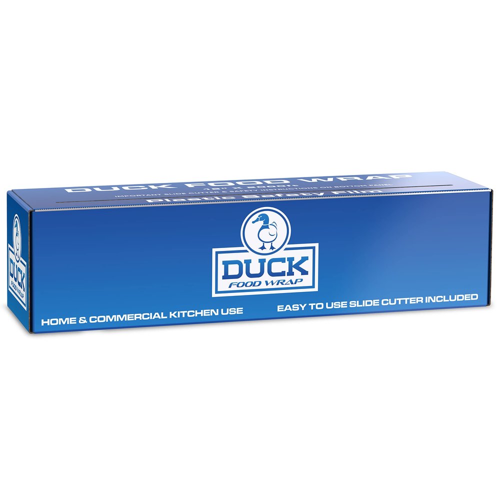 Duck Food Safety Film, 18 inch x 2000ft Plastic Wrap, Commercial Grade, Great for Sealing and Storage, Used for Food Service Industry, Easy to Use Slide Cutter for Clean Cut (1 Box)