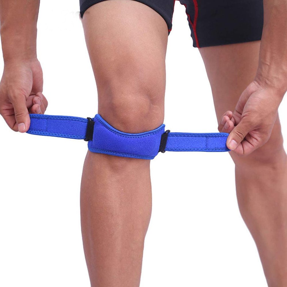 1Pair Adjustable Knee Support Brace Patella Sleeve Wrap Cap Stabilizer Sport Outdoor Running Basketball Harm Prevent (Blue)