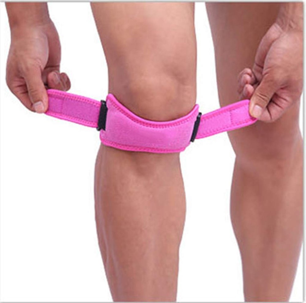 1Pair Adjustable Knee Support Brace Patella Sleeve Wrap Cap Stabilizer Sport Outdoor Running Basketball Harm Prevent (Rose)