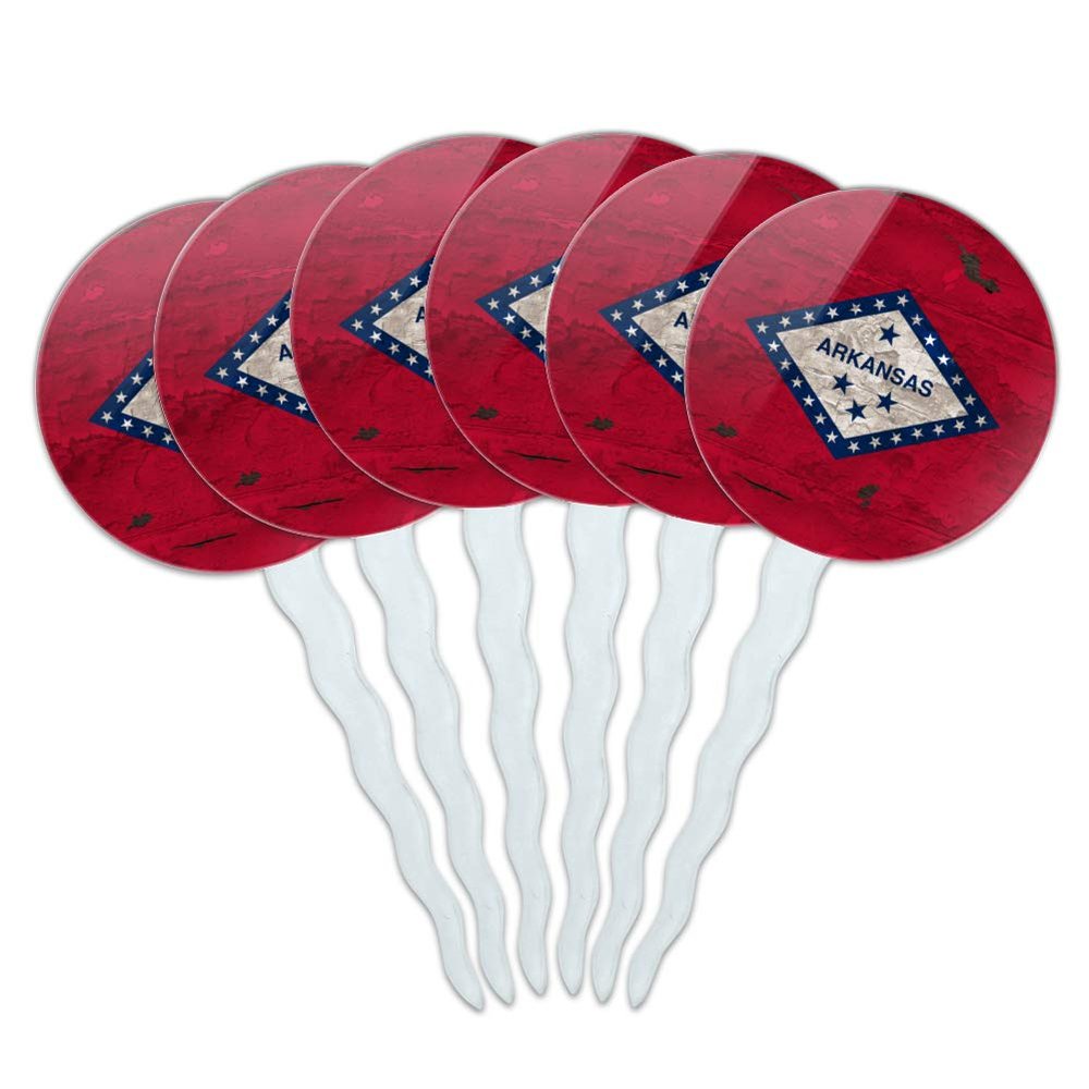 Rustic Arkansas State Flag Distressed USA Cupcake Picks Toppers Decoration Set of 6
