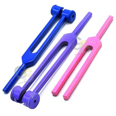 G.S Limited Edition Colorful Set of 3 Pcs Aluminum Sensory Tuning Forks C 128 256 512 Purple, Pink and Blue Set