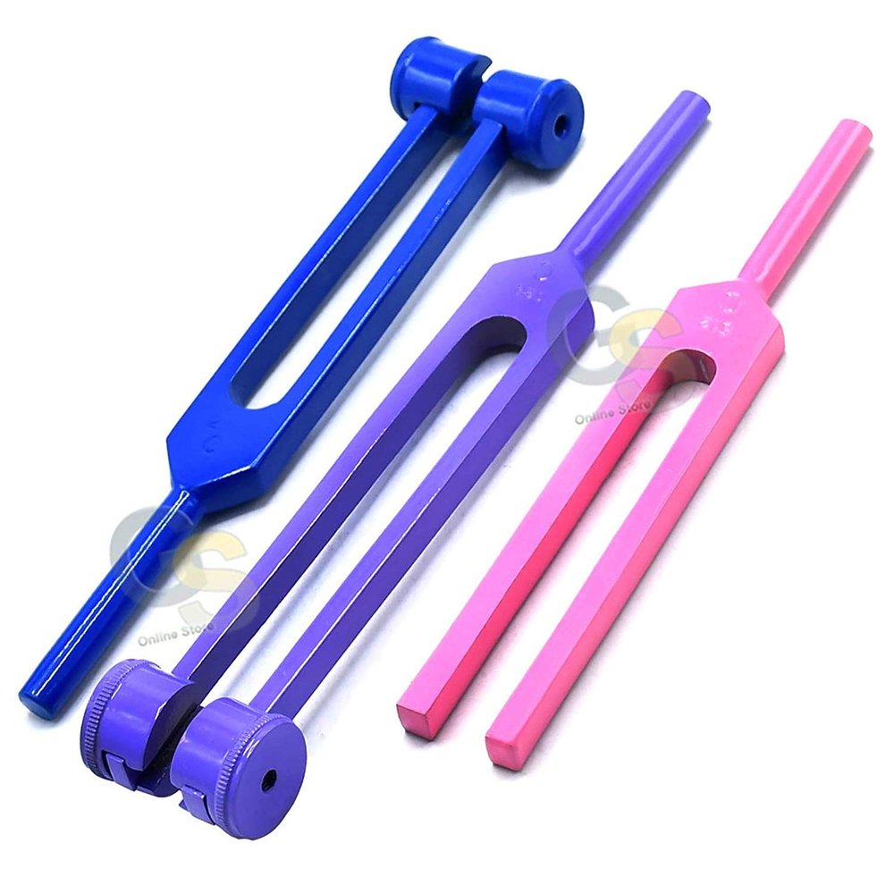G.S Limited Edition Colorful Set of 3 Pcs Aluminum Sensory Tuning Forks C 128 256 512 Purple, Pink and Blue Set
