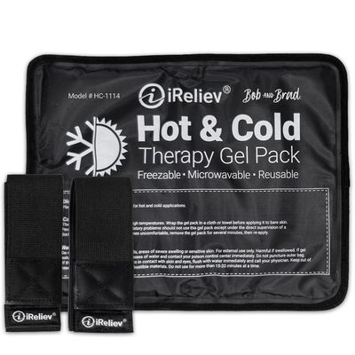 iReliev Hot & Cold Therapy Gel Pack - Hot& Cold Relief, Reusable, Freezable & Microwaveable, Pain & Muscle Soreness, Arm, Leg, Knee, Shoulder, Back Pain Relief, Compression Pack & Strap (Large, Black)