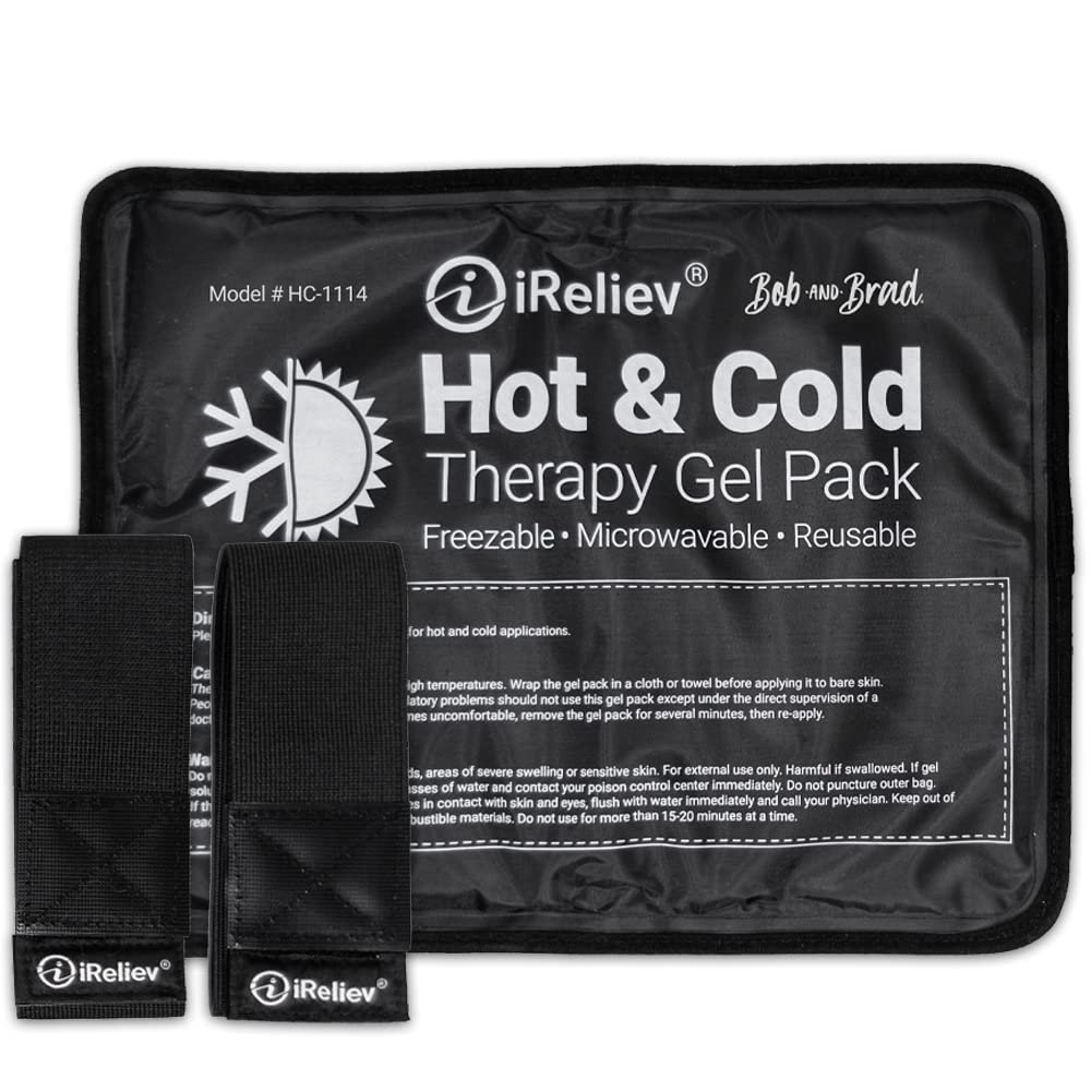 iReliev Hot & Cold Therapy Gel Pack - Hot& Cold Relief, Reusable, Freezable & Microwaveable, Pain & Muscle Soreness, Arm, Leg, Knee, Shoulder, Back Pain Relief, Compression Pack & Strap (Large, Black)