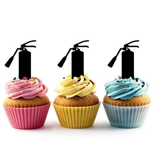 Fire Extinguisher Firefighter Equipment Silhouette Acrylic Cupcake Toppers 12 pcs