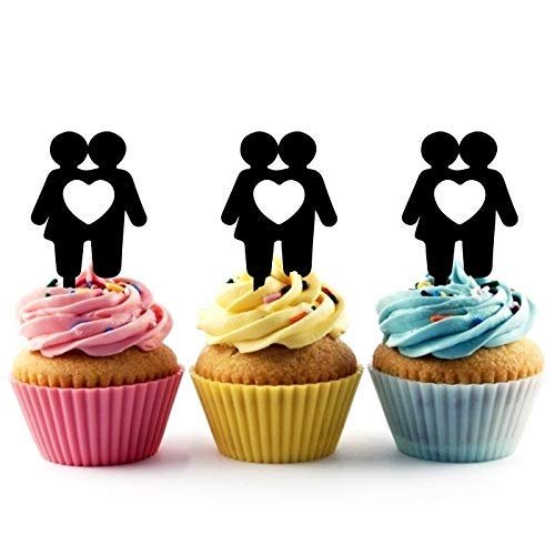 Couple Love Heart Silhouette Acrylic Cupcake Toppers 12 pcs