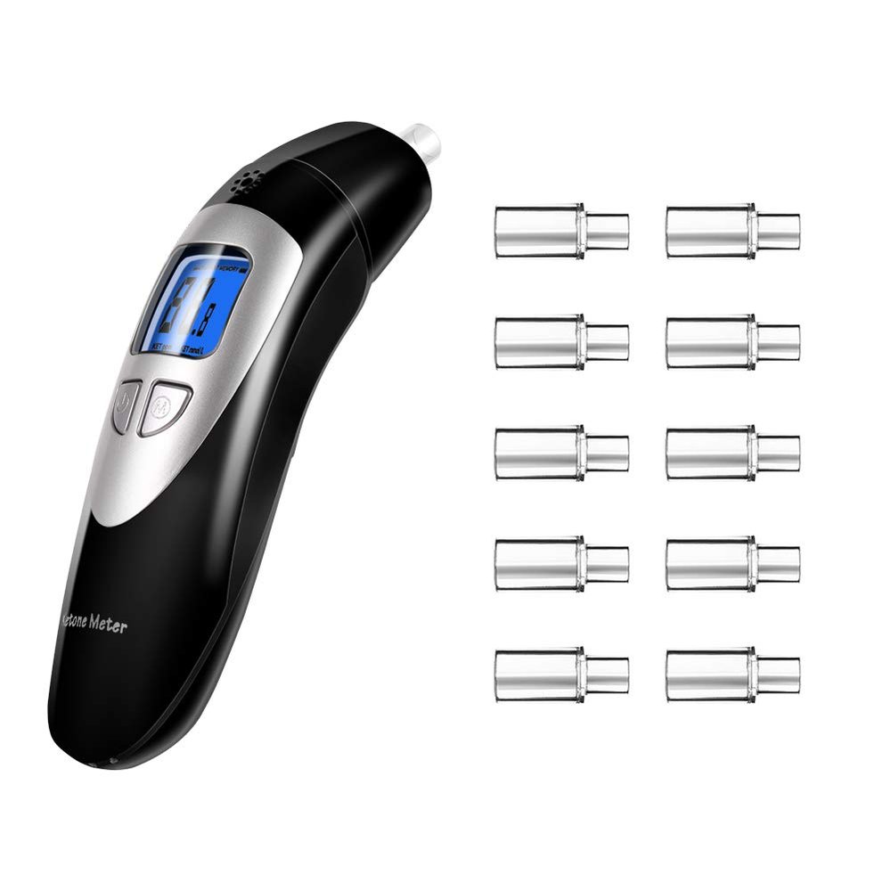 Coolker Ketone Breath Analyzer Professional Grade Accuracy Digital Ketone Breath Meter Tracing Ketosis Status with 10 Mouthpieces(Black)