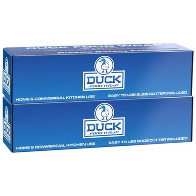 Duck Food Safety Film, 18 inch x 2000ft Plastic Wrap, Commercial Grade, Great for Sealing and Storage, Used for Food Service Industry, Easy to Use Slide Cutter for Clean Cut Use (2 Box)