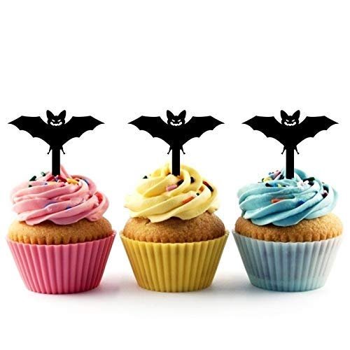 Flying Bat Halloween Silhouette Acrylic Cupcake Toppers 12 pcs